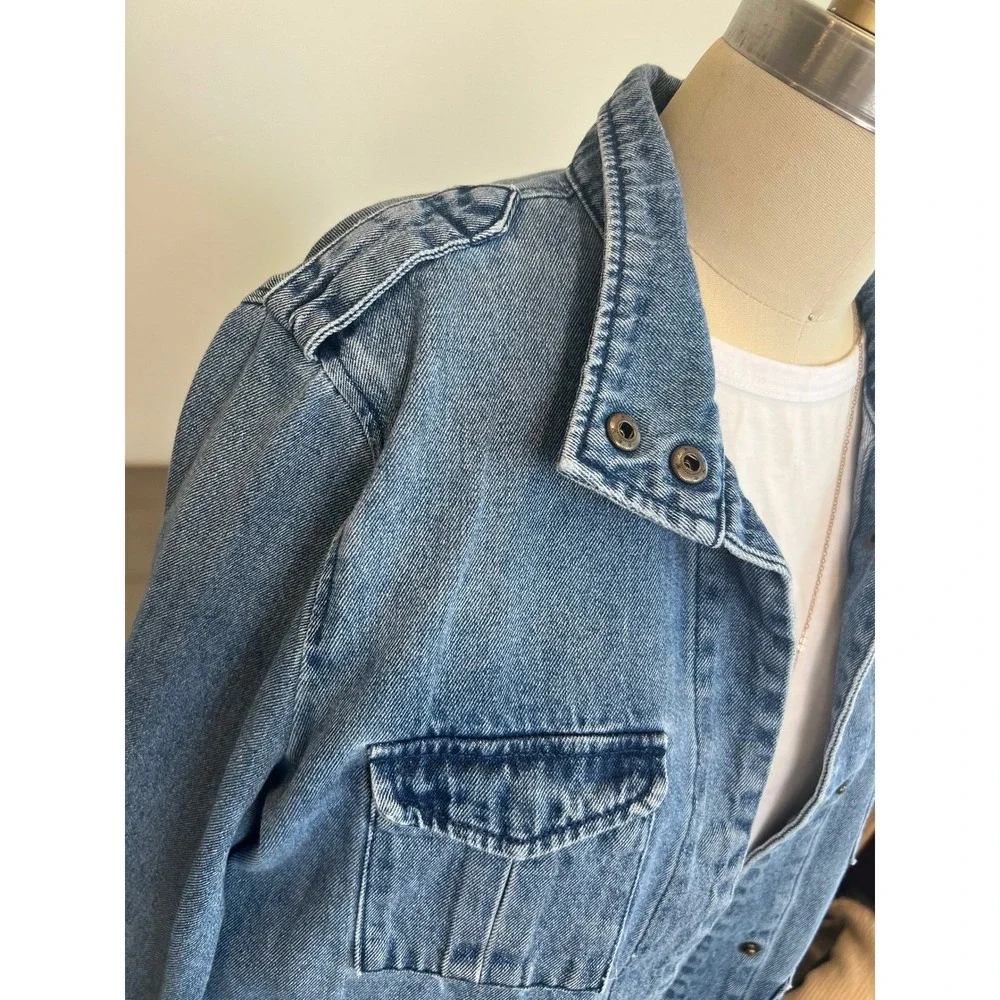 Cargo Denim Utility Jacket‎ Women's Size Large 90s Cargo Style Streetwear